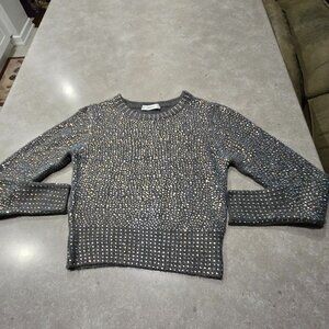 ZARA KNITS Women's Gray Knit Round Neck Pullover Sweater Iridescents Details Med